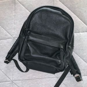 Black Faux Leather Mini Backpack
